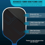 PICKLEALL T700 Carbon Pickleball Paddle — 16 mm Honeycomb Core, Spin Surface, Lightweight Power & Control, Includes Carry Bag (Blue)