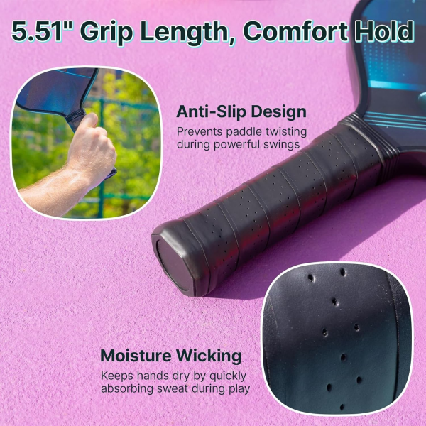 PICKLEALL Pickleball Paddles Set of 2 — Fiberglass Face, 16 mm Polymer Honeycomb Core, ~8 oz Lightweight, Elongated Anti-Slip Grip