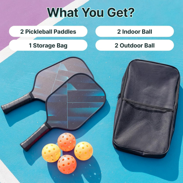 PICKLEALL Pickleball Paddles Set of 2 — Fiberglass Face, 16 mm Polymer Honeycomb Core, ~8 oz Lightweight, Elongated Anti-Slip Grip