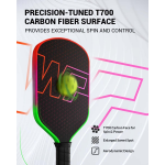 PICKLEALL T700 Raw Carbon Pickleball Paddle — 16 mm Honeycomb Core, Edgeless, Spin-Optimized Control (Rainbow)