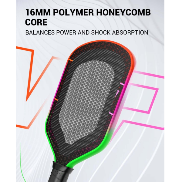 PICKLEALL T700 Raw Carbon Pickleball Paddle — 16 mm Honeycomb Core, Edgeless, Spin-Optimized Control (Rainbow)