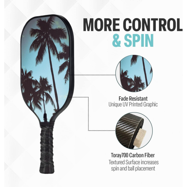 PICKLEALL Raw T700 Carbon Pickleball Paddle — 16 mm Core, Lightweight, Textured Surface for Spin, Includes Cover