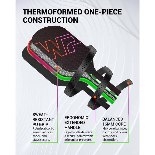 PICKLEALL T700 Raw Carbon Pickleball Paddle — 16 mm Honeycomb Core, Edgeless, Spin-Optimized Control (Rainbow)