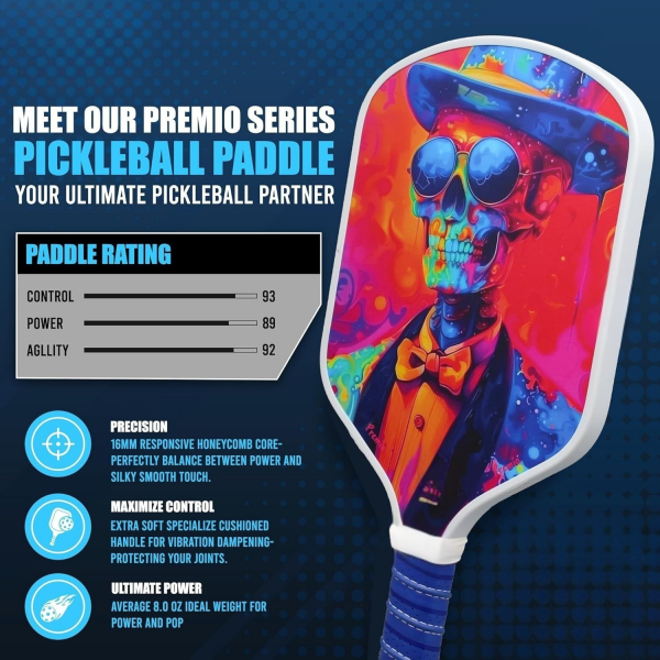 PICKLEALL Premio Series Pickleball Paddle — Thermoformed T700 Carbon Face, 16 mm PP Honeycomb Core, Lightweight (Unisex)
