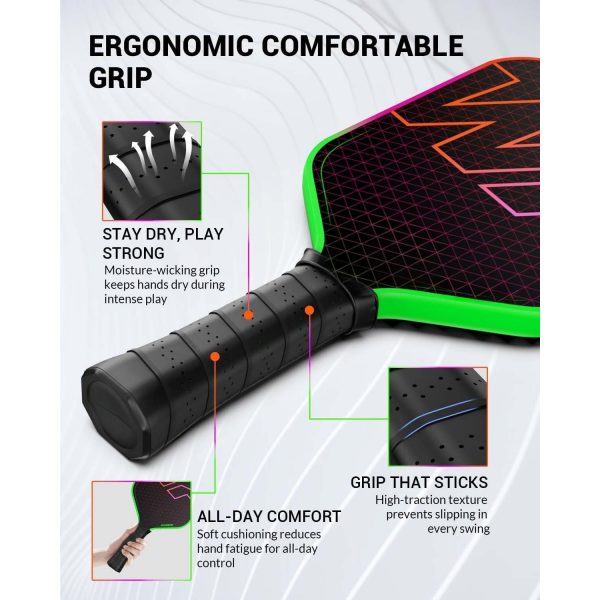 PICKLEALL T700 Raw Carbon Pickleball Paddle — 16 mm Honeycomb Core, Edgeless, Spin-Optimized Control (Rainbow)