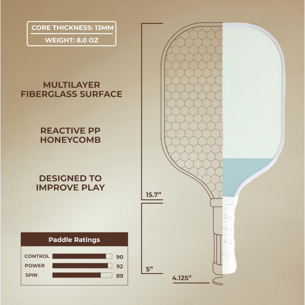 PICKLEALL Beginner Pickleball Set — 2 Carbon Fiber Paddles, 13 mm Reactive Polymer Core, ~8 oz, Slate & Misty