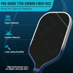 PICKLEALL T700 Carbon Pickleball Paddle — 16 mm Honeycomb Core, Spin Surface, Lightweight Power & Control, Includes Carry Bag (Blue)