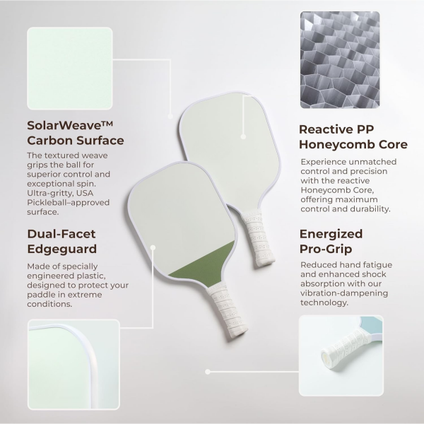 PICKLEALL Beginner Pickleball Set — 2 Carbon Fiber Paddles, 13 mm Reactive Polymer Core, ~8 oz, Slate & Misty