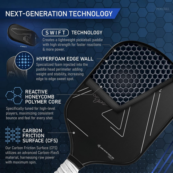 PICKLEALL Raw Carbon Pickleball Paddle — Textured Surface for Spin, Lightweight Speed & Control