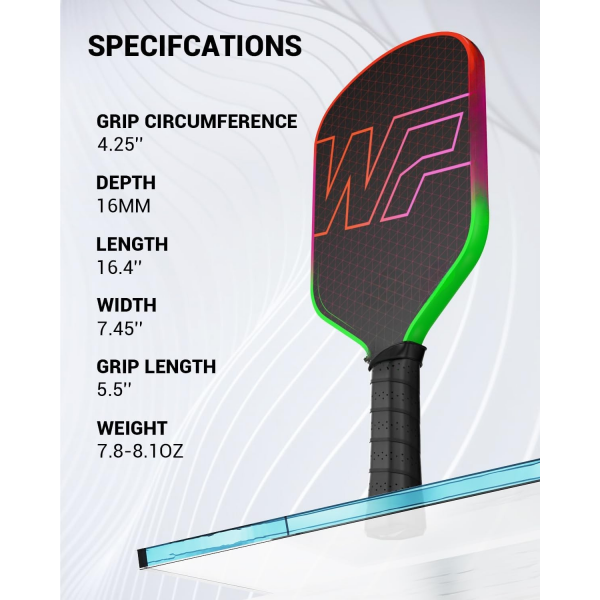 PICKLEALL T700 Raw Carbon Pickleball Paddle — 16 mm Honeycomb Core, Edgeless, Spin-Optimized Control (Rainbow)