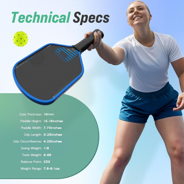 PICKLEALL Carbon Fiber Pickleball Paddle — Thermoformed, 16 mm PP Honeycomb Core, Textured Surface for Control & Power