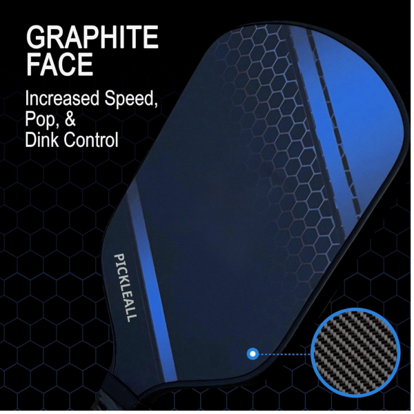 PICKLEALL Graphite-Carbon Pickleball Paddle — 16 mm PP Honeycomb Core, Lightweight, Cushioned Grip