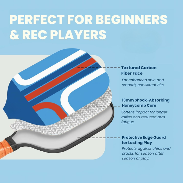 PICKLEALL Carbon Fiber Pickleball Paddle — Polymer Honeycomb Core, Lightweight, Cushioned Grip (Gift-Ready)