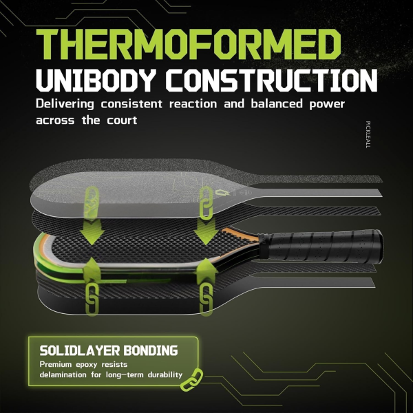 PICKLEALL T700 Carbon Fiber Pickleball Paddle — 16 mm Gen3 Hybrid Polymer-Foam Core, Balanced Power & Control