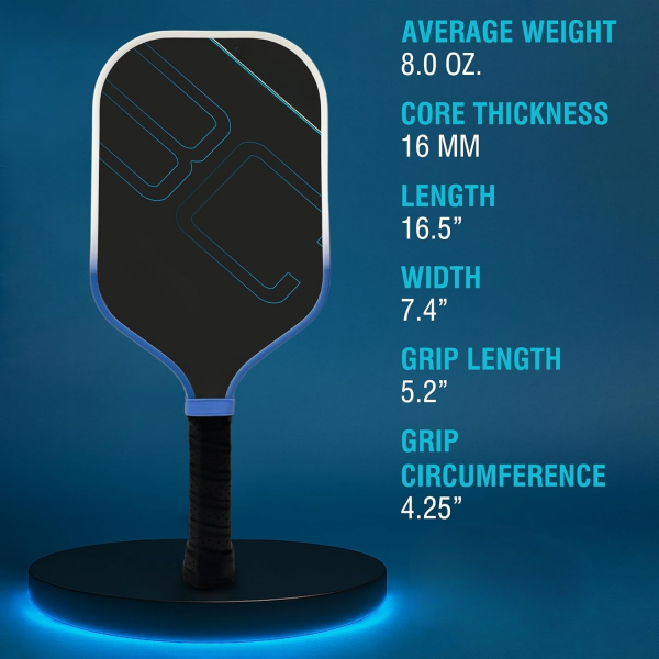 PICKLEALL T700 Carbon Pickleball Paddle — 16 mm Honeycomb Core, Spin Surface, Lightweight Power & Control, Includes Carry Bag (Blue)