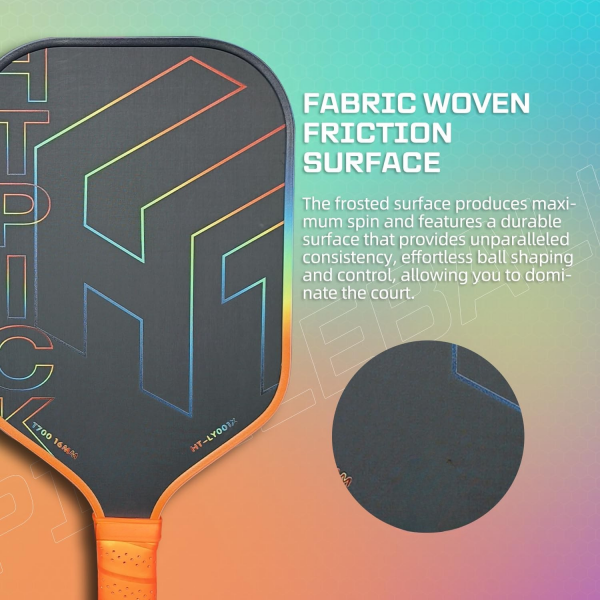 PICKLEALL T700 Raw Carbon Pickleball Paddle — 16 mm Honeycomb Core, Edgeless, Spin-Optimized Control (Rainbow)