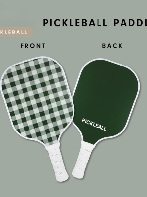 PICKLEALL Two-Print Pickleball Paddle — Forest Green Solid/Gingham, Fiberglass Face, Polypropylene Honeycomb Core, 4-1/4" Grip