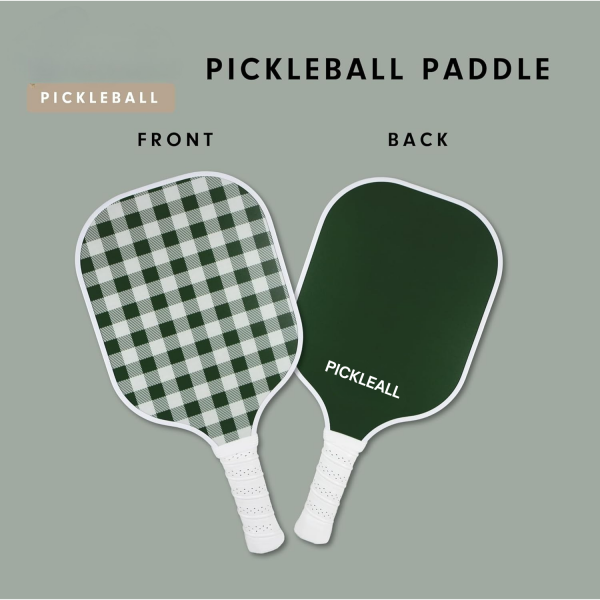 PICKLEALL Two-Print Pickleball Paddle — Forest Green Solid/Gingham, Fiberglass Face, Polypropylene Honeycomb Core, 4-1/4" Grip
