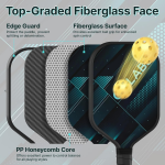 PICKLEALL Pickleball Paddles Set of 2 — Fiberglass Face, 16 mm Polymer Honeycomb Core, ~8 oz Lightweight, Elongated Anti-Slip Grip
