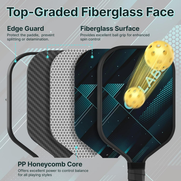 PICKLEALL Pickleball Paddles Set of 2 — Fiberglass Face, 16 mm Polymer Honeycomb Core, ~8 oz Lightweight, Elongated Anti-Slip Grip