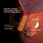 PICKLEALL Carbon Fiber Pickleball Paddle — High-Grit Face, 16 mm PP Honeycomb Core, Thermoformed Elongated Shape